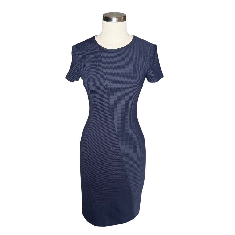 BOSS Hugo Boss Drila Sheath Dress Navy Blue Ribbed Women's Size 0 Career